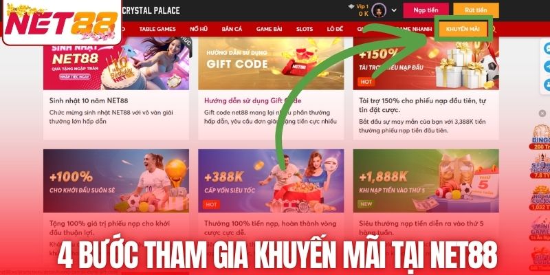 4 bước tham gia khuyến mãi tại NET88