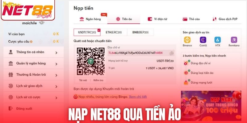 Nạp NET88 với tiền ảo