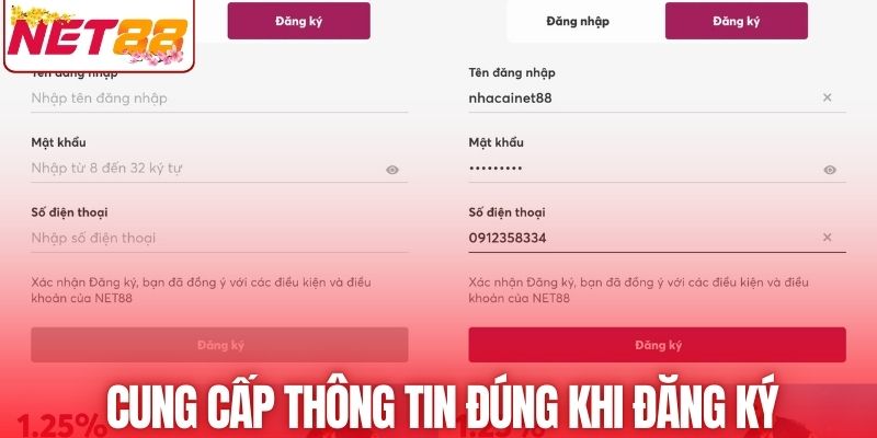 Nên cung cấp đúng các dữ liệu khi đăng ký